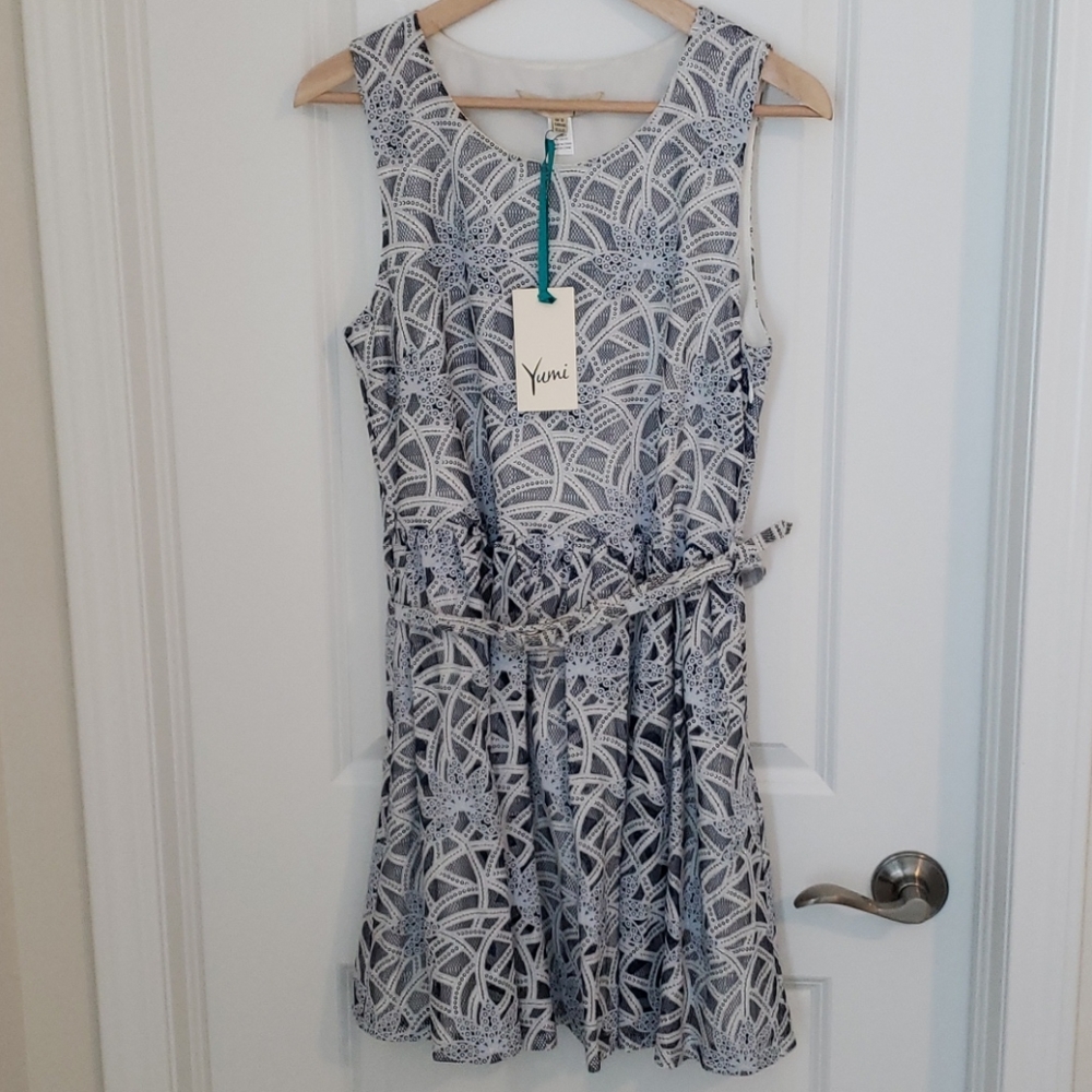 Yumi Blue and White Layered Lace Style Dress